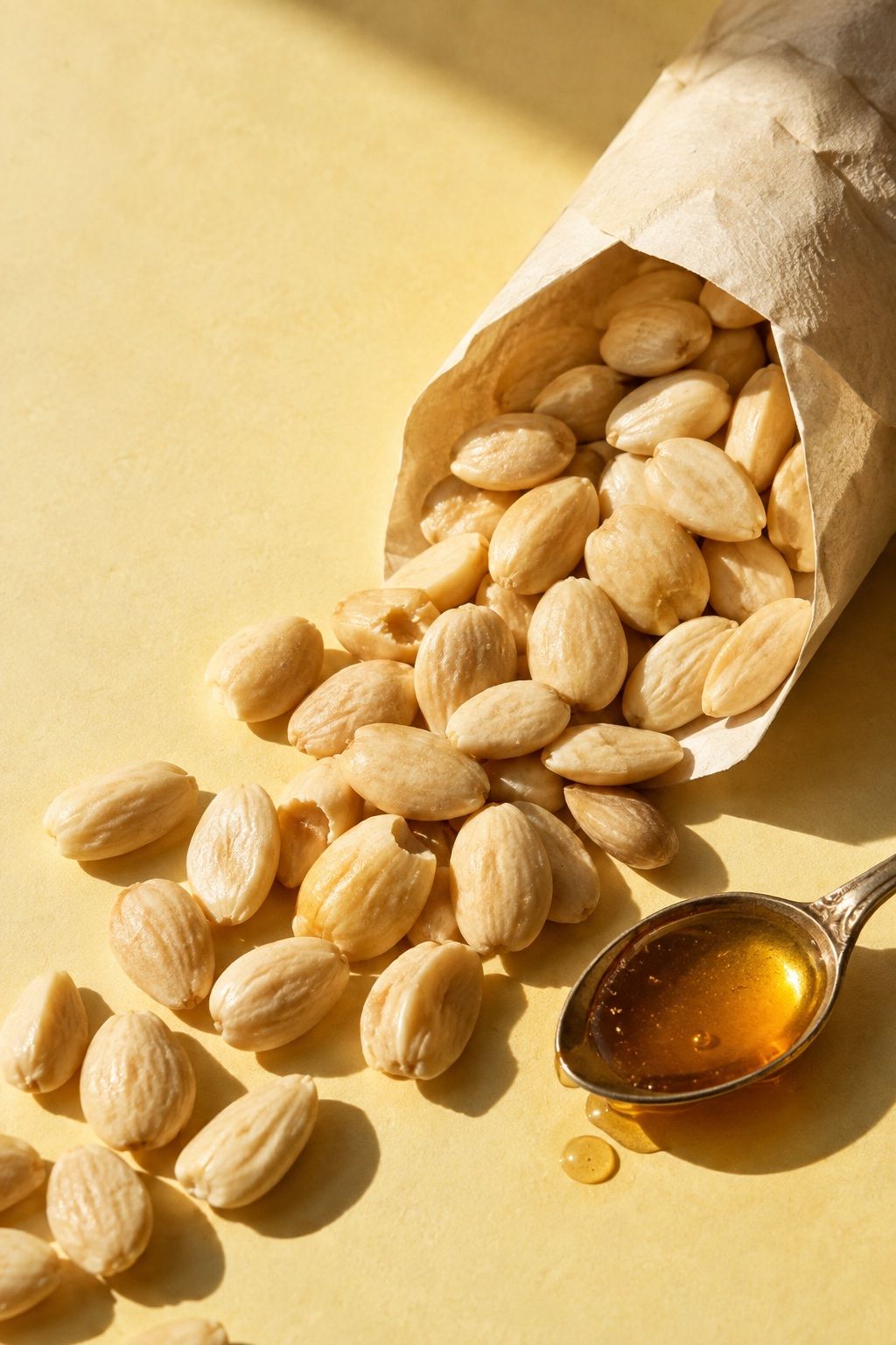 Almendras Marcona y una cuchara de miel